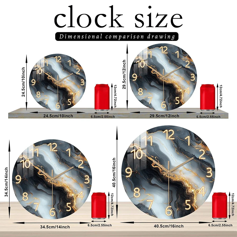 Blue and Gold Marble Wall Clock