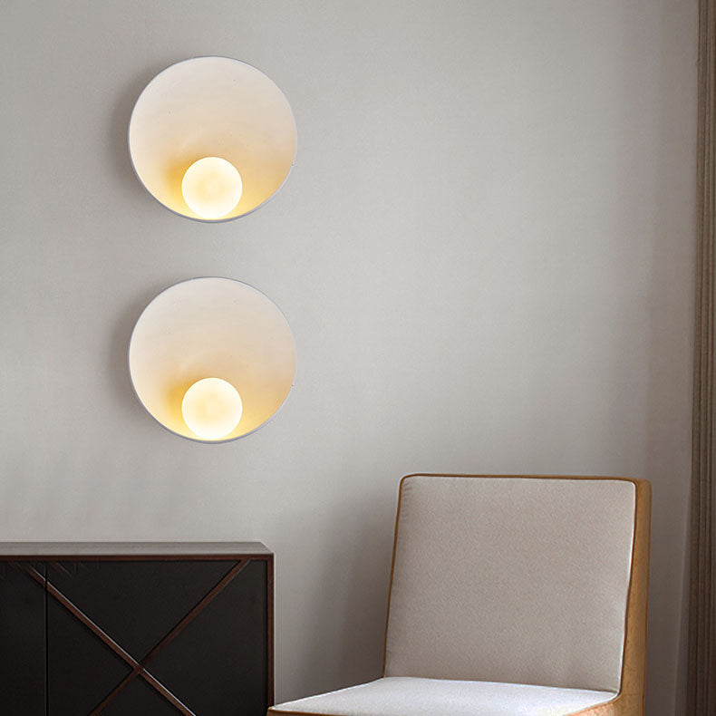 Modern Minimalist Round Wall Sconce | Resin & Iron Accent Light