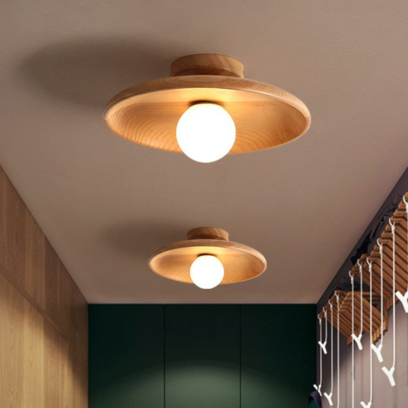 Wooden Semi-Flush Ceiling Light