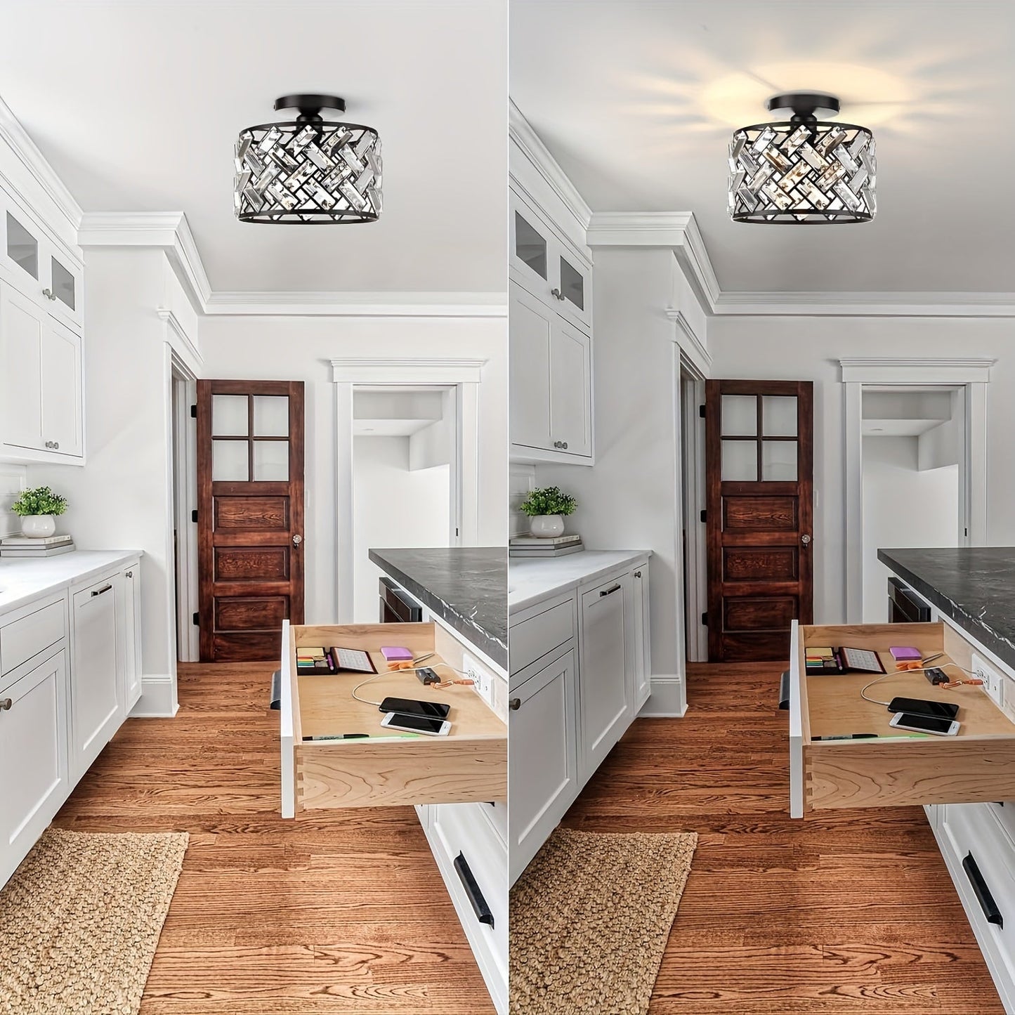 Crystal Semi Flush Ceiling Light