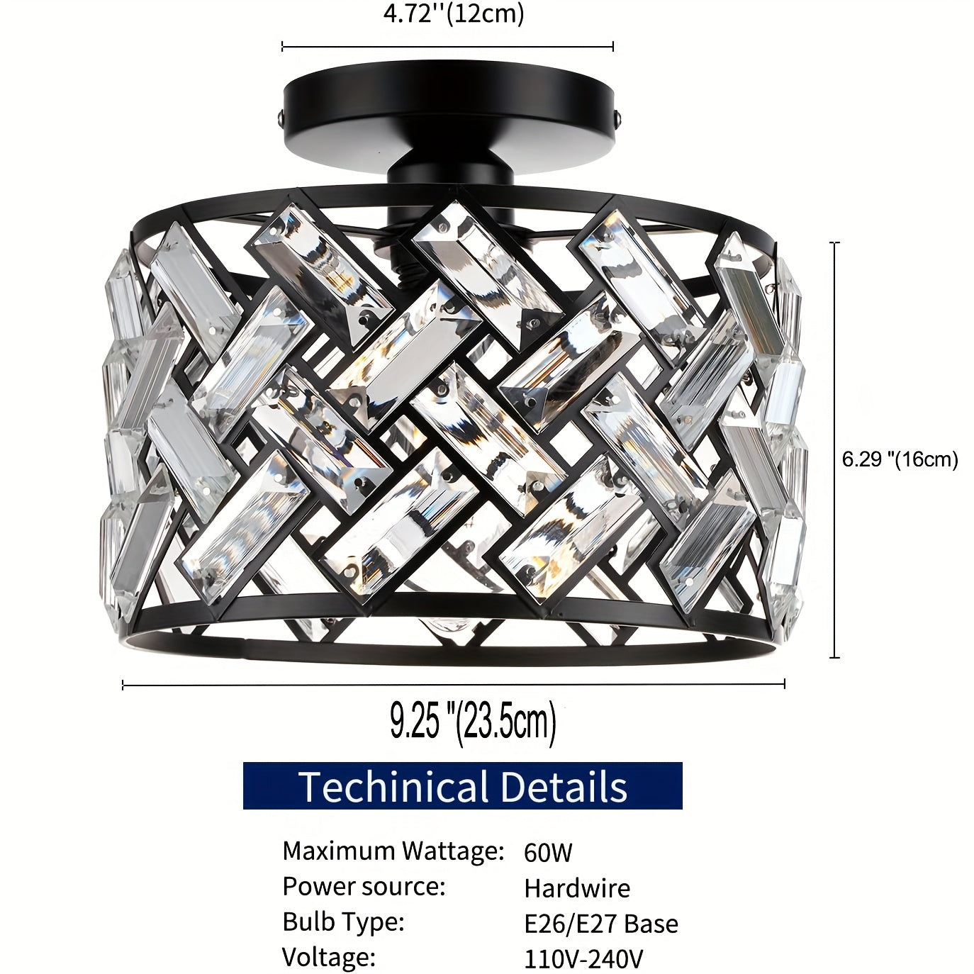 Crystal Semi Flush Ceiling Light