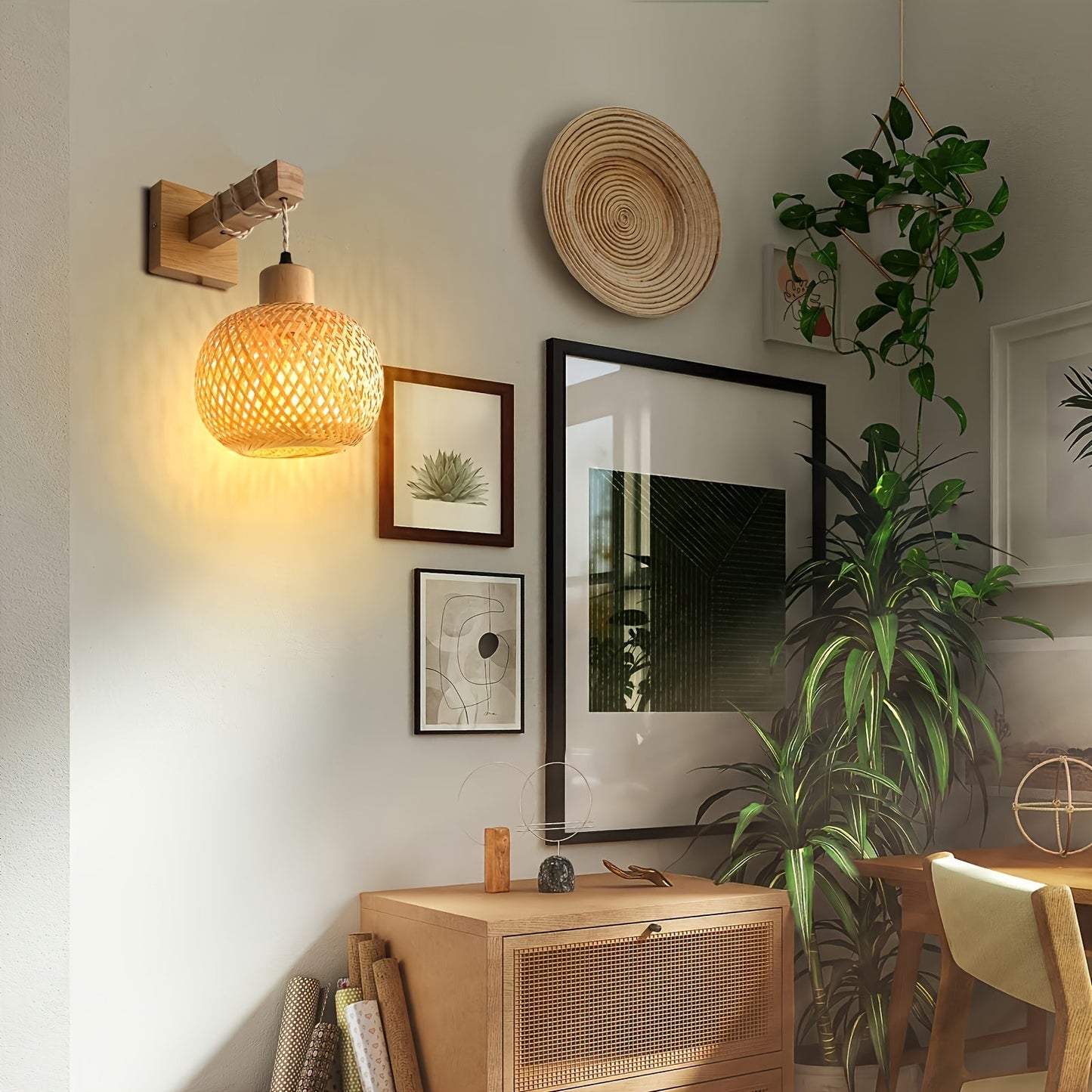 Rustic Rattan Wall Sconce