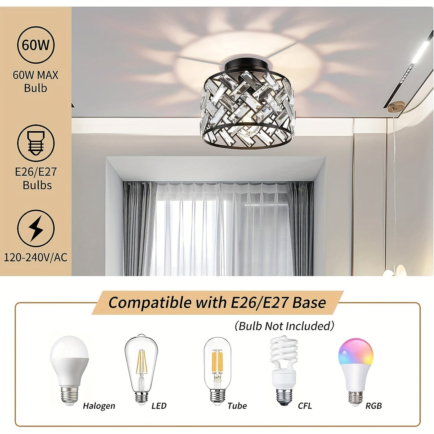 Crystal Semi Flush Ceiling Light