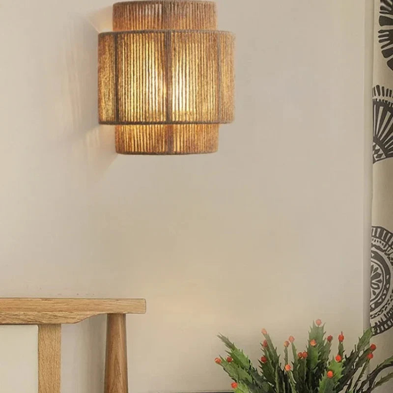 RattanGlow Woven Wall Lamp