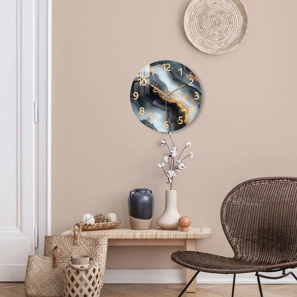 Blue and Gold Marble Wall Clock