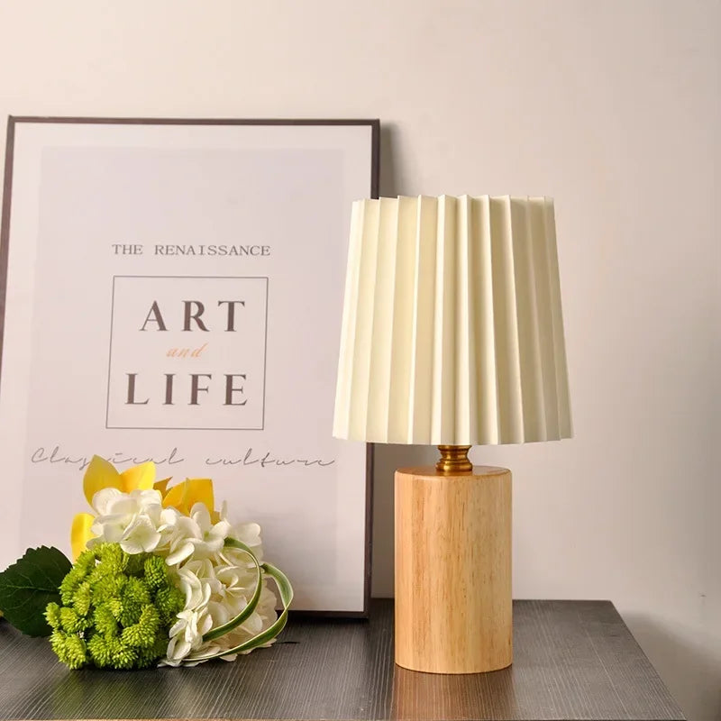 Pleated Wood Table Lamp
