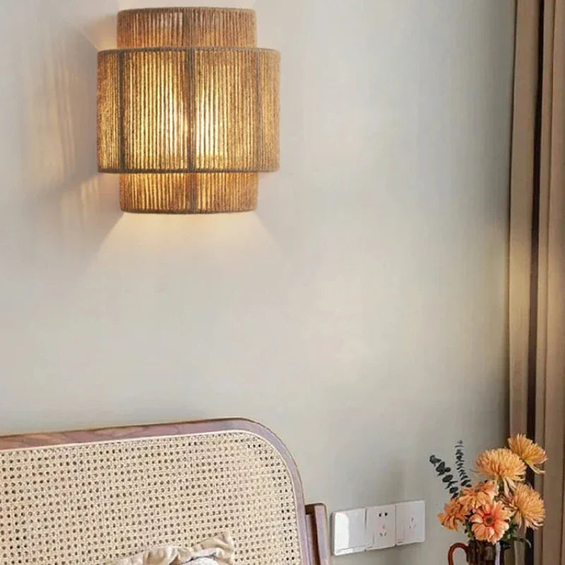 RattanGlow Woven Wall Lamp