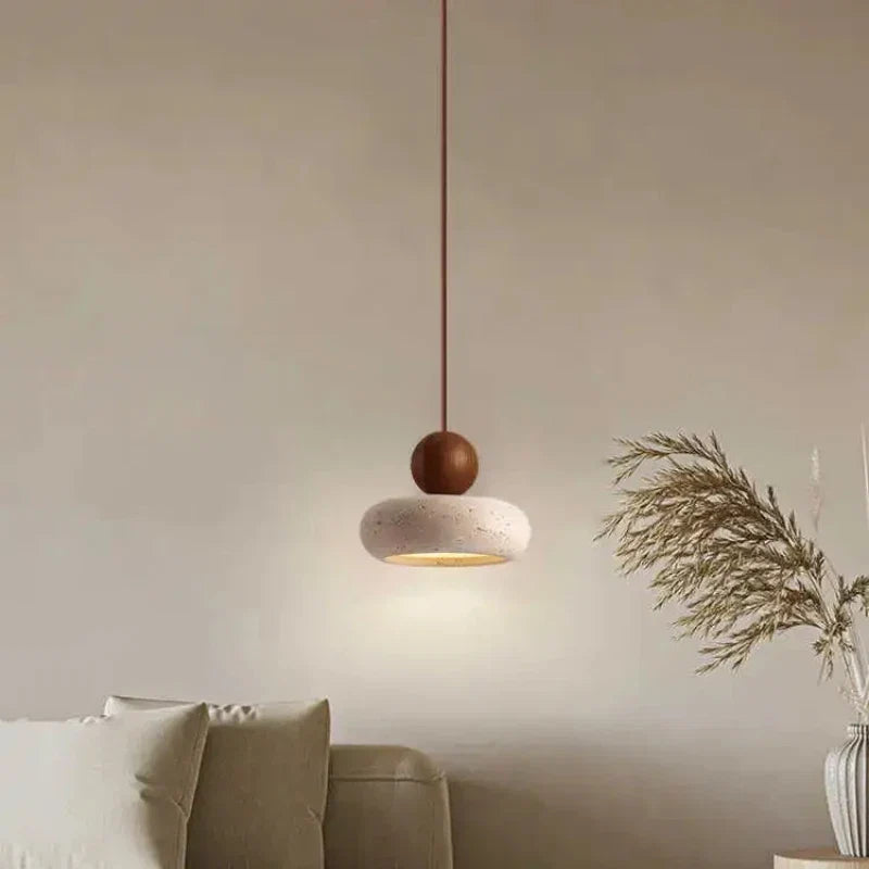 Natural Stone & Wood Pendant Light | Vintage Minimalist Pendant