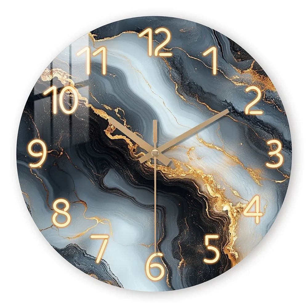 Blue and Gold Marble Wall Clock