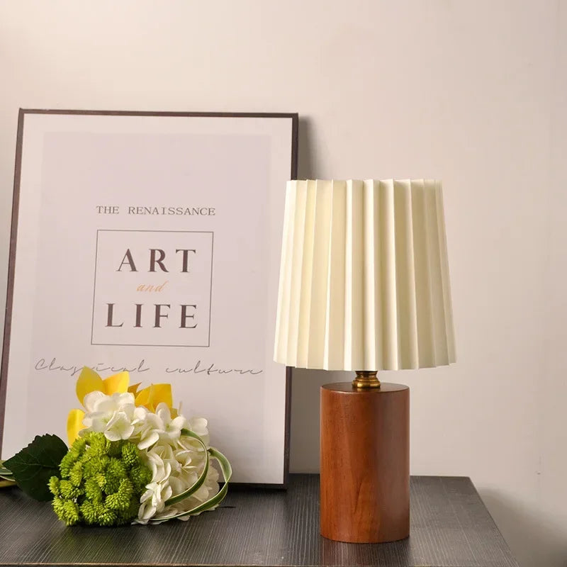 Pleated Wood Table Lamp