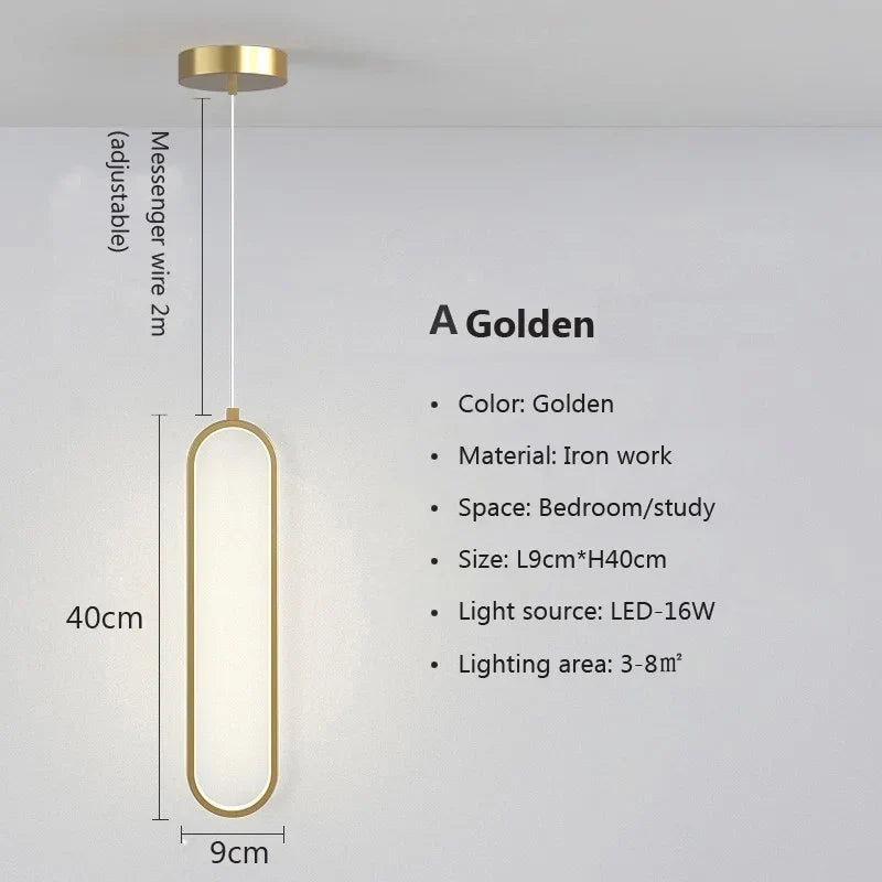 Modern Minimalist LED Pendant Light | Gold & Black Hanging Lamp for Bedroom, Dining & Living Spaces