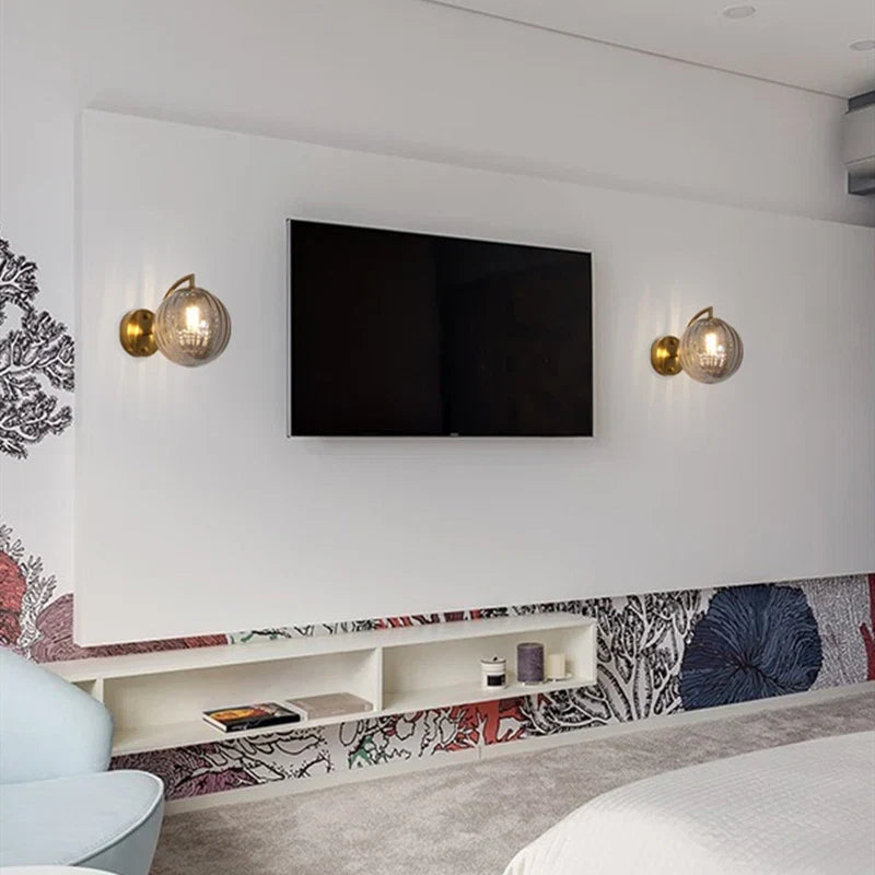 Modern Glass Ball Wall Lamp | Brass & Tinted Glass Design
