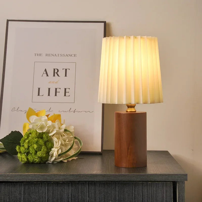 Pleated Wood Table Lamp