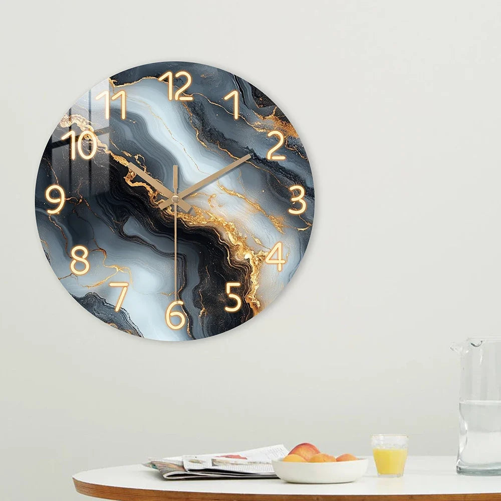 Blue and Gold Marble Wall Clock