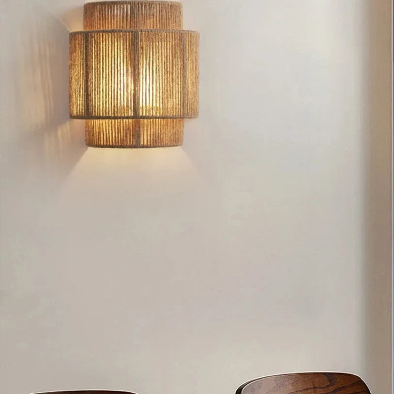 RattanGlow Woven Wall Lamp