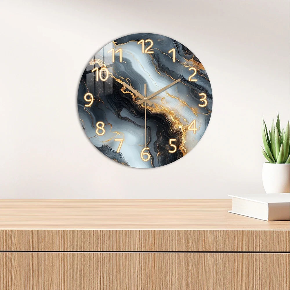 Blue and Gold Marble Wall Clock