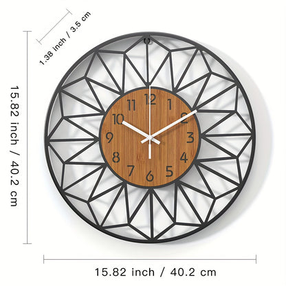 Modern Metal Wall Clock | Wood Grain Centre Design